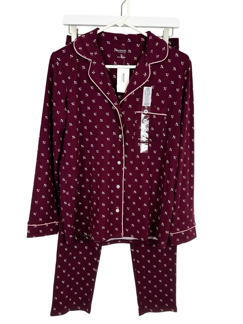 Alfani Burgundy Geometric Printed Pajama Set Size X-Small